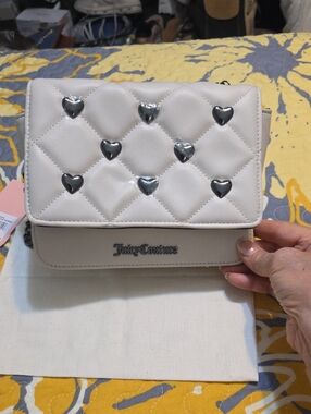 Juicy Couture Cream Quilted Heart-Stud Crossbody Bag